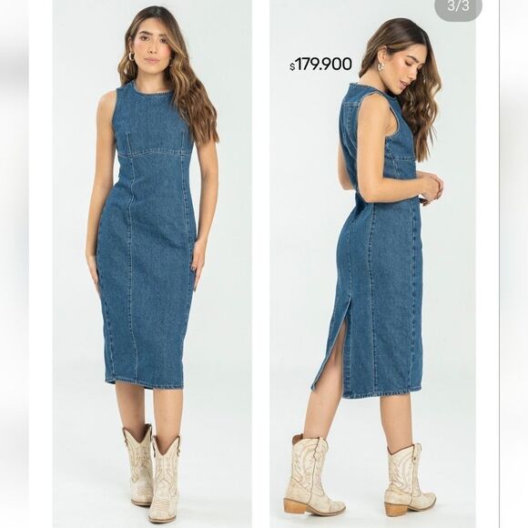 NWT ZARA TRF DENIM MIDI DRESS